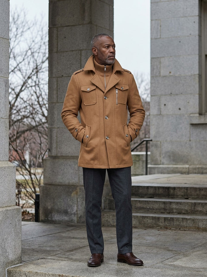 Winfield winter coat in Camel, lifestyle, Gentlemens Manor