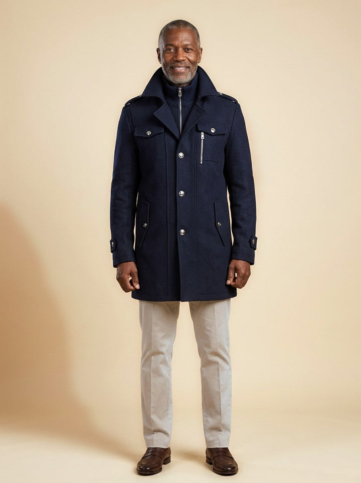 Winfield winter coat in Navy, studio, Gentlemens Manor