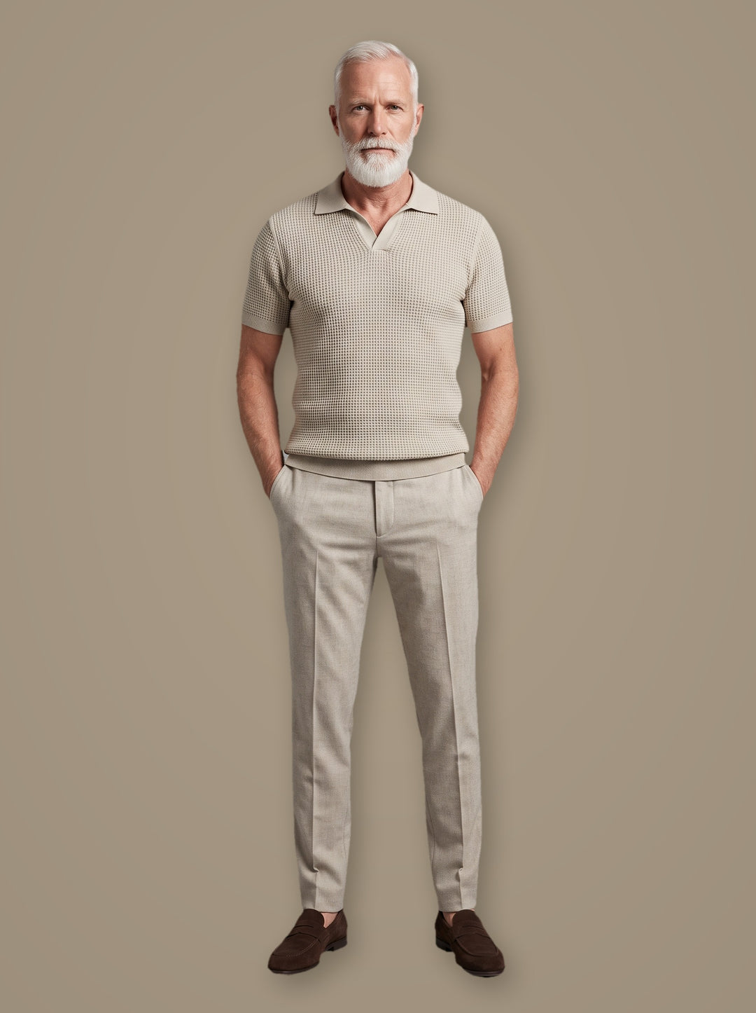Winslow two piece set in Oatmeal, studio, Gentlemens Manor