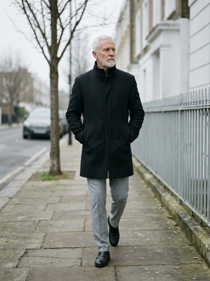 Winston overcoat in Black, lifestyle, Gentlemens Manor