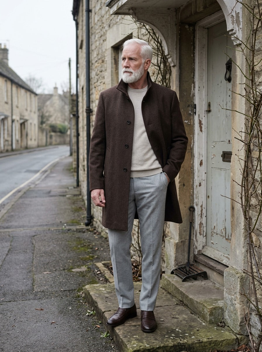 Winston overcoat in Brown, lifestyle, Gentlemens Manor