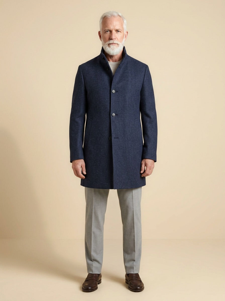 Winston overcoat in Navy, studio, Gentlemens Manor