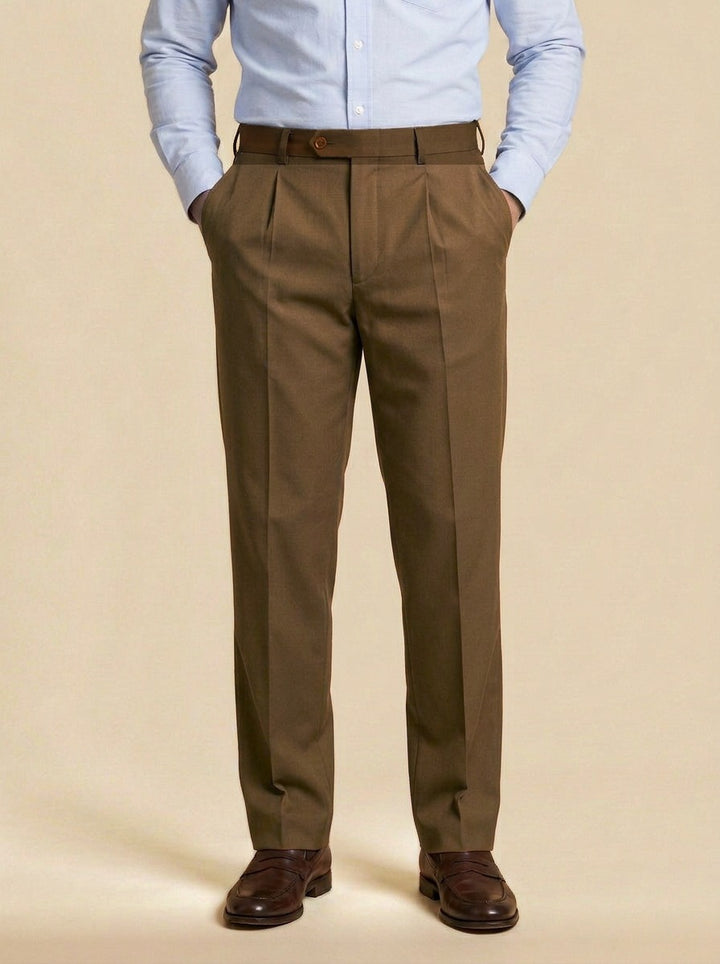 Wolcott pleated dress pants in Brown, studio, Gentlemens Manor