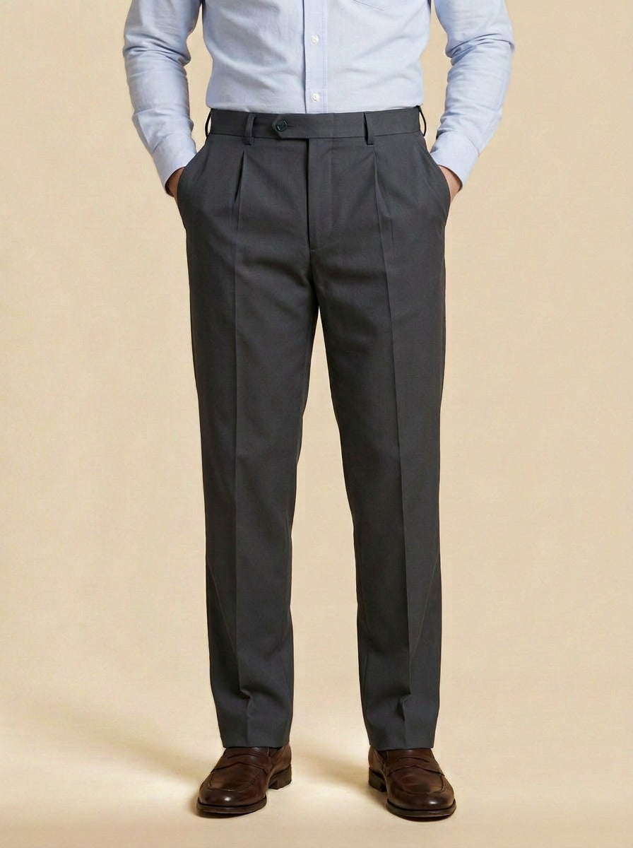Wolcott pleated dress pants in Charcoal, studio, Gentlemens Manor