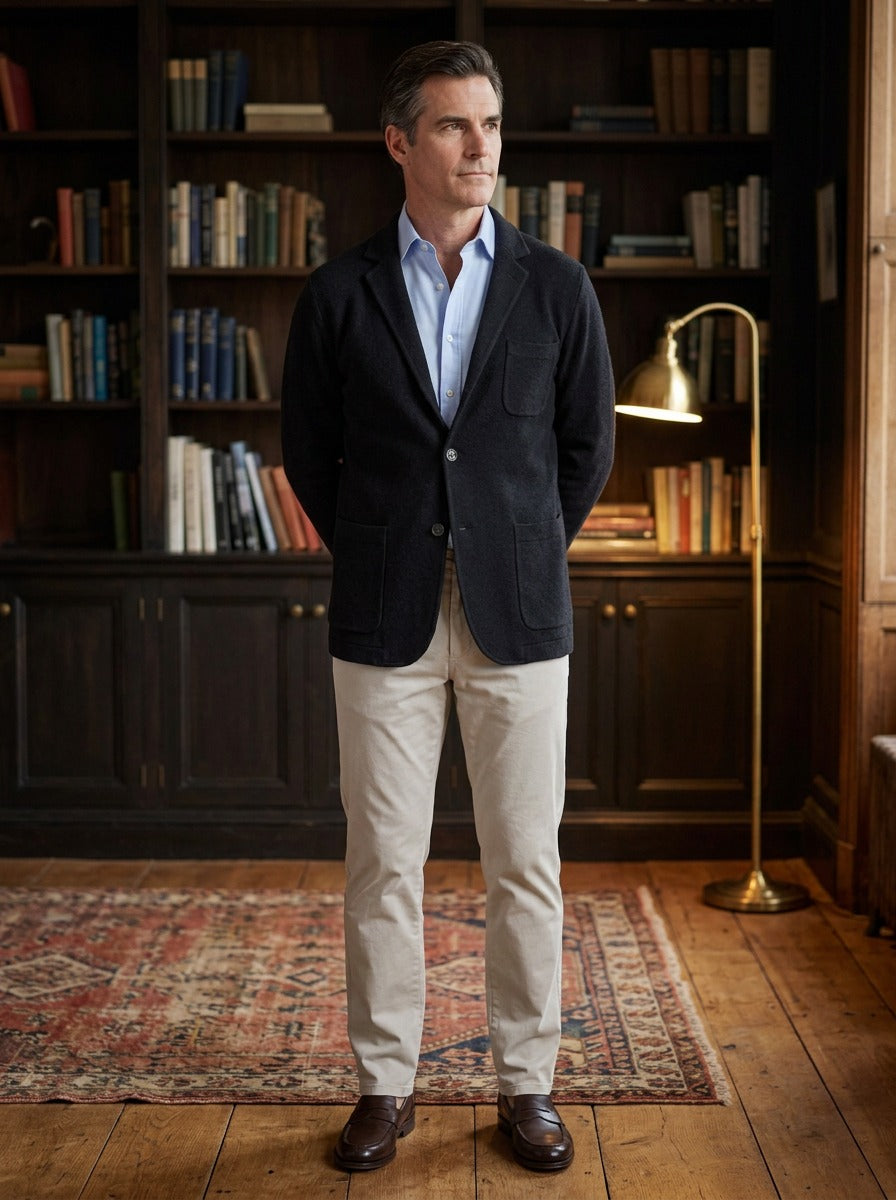 Woodrow knit blazer in Black, lifestyle in a private study, Gentlemens Manor