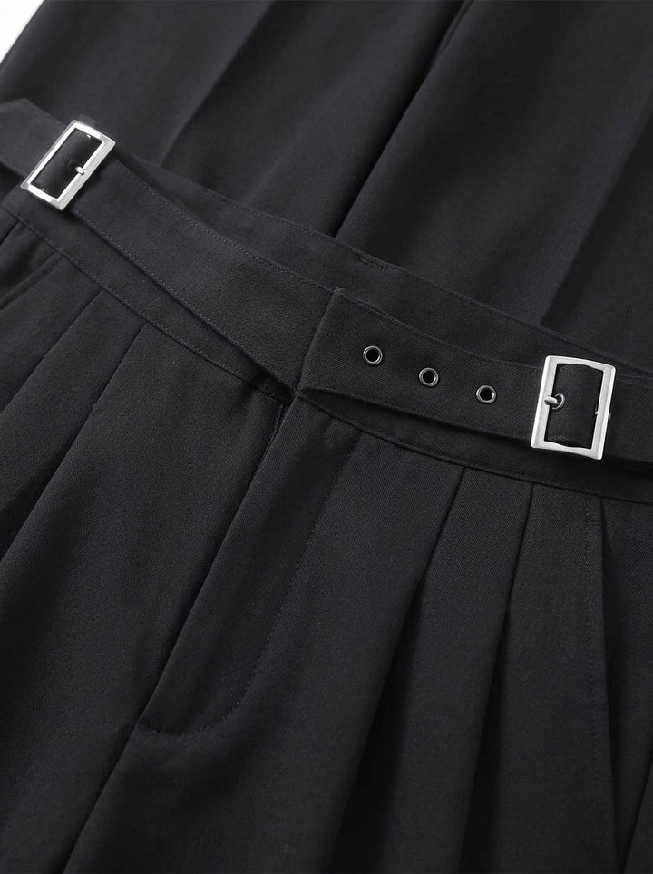 Wyatt crossover strap high waisted trousers, fabric close up, Gentlemens Manor