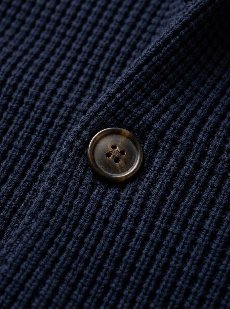 Wyndham waffle knit cardigan, fabric close up, Gentlemens Manor