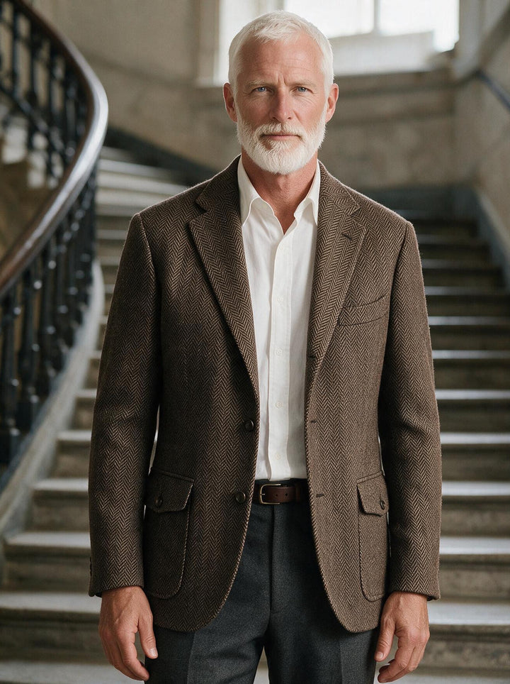 Yates tweed blazer in Brown, lifestyle, Gentlemens Manor