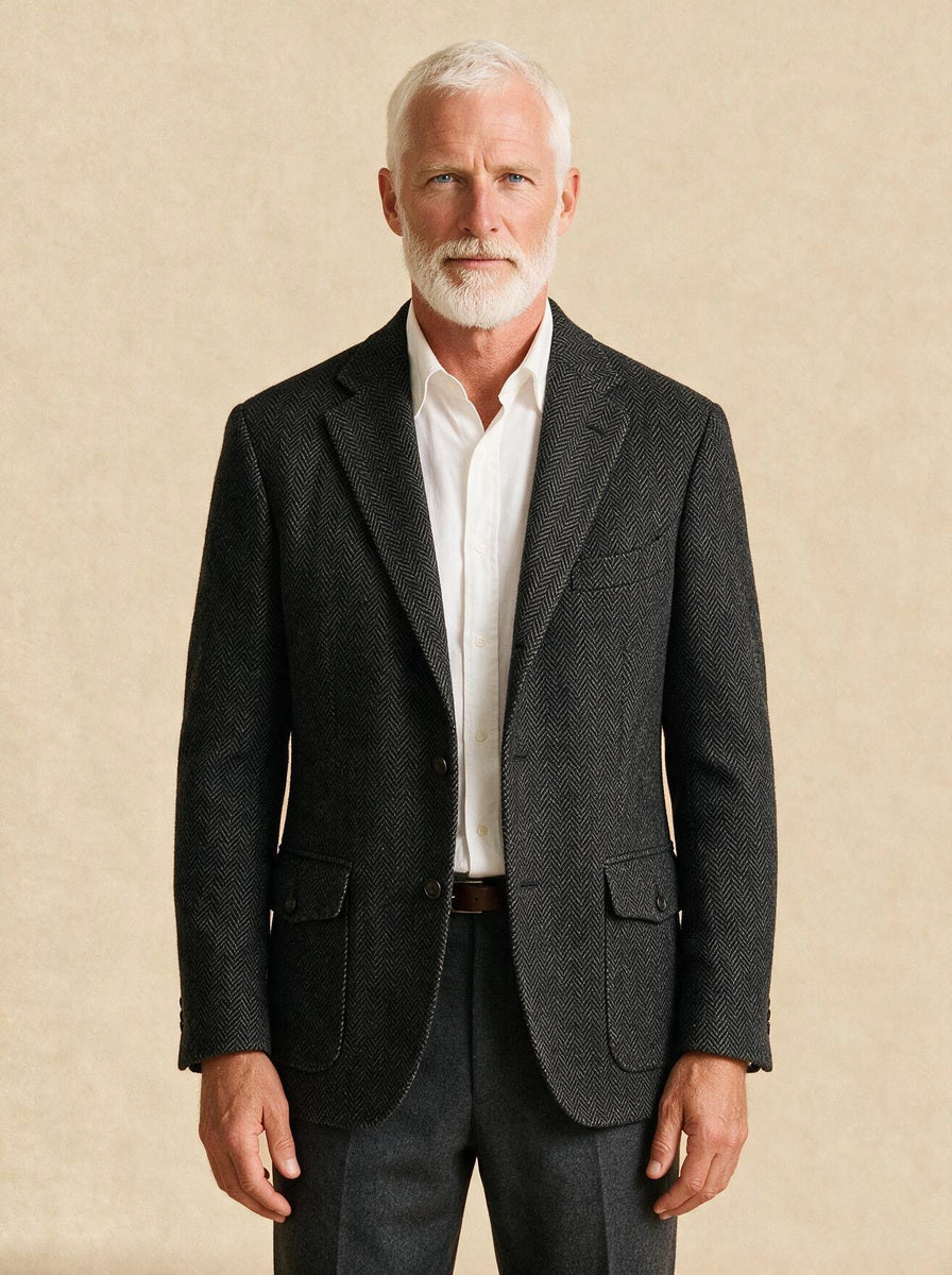 Yates tweed blazer in Charcoal, studio, Gentlemens Manor