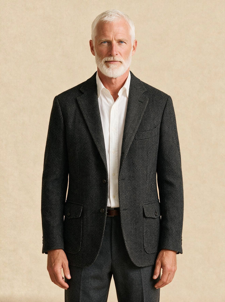 Yates tweed blazer in Charcoal, studio, Gentlemens Manor