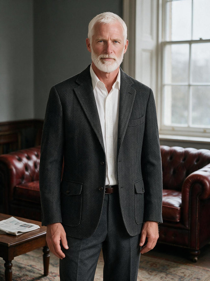 Yates tweed blazer in Charcoal, lifestyle, Gentlemens Manor