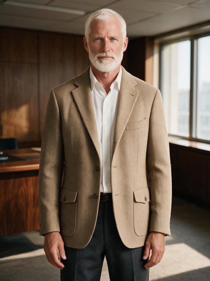 Yates tweed blazer in Sand, lifestyle, Gentlemens Manor